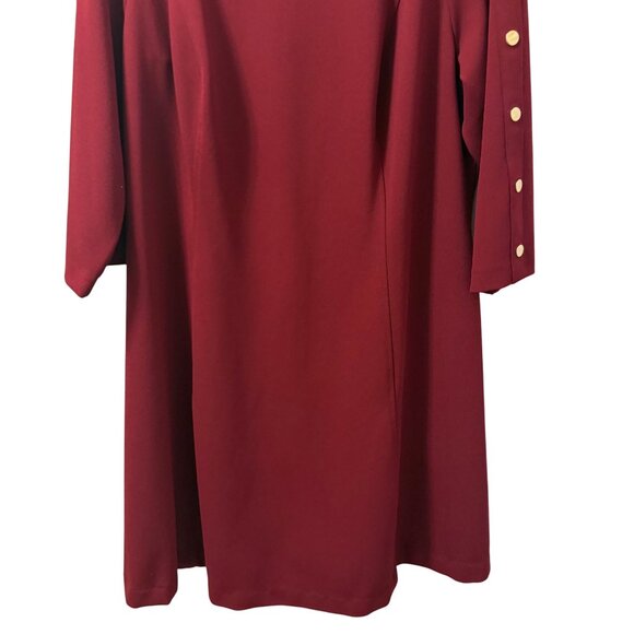 Liz Claiborne 18W Burgundy Dress With Gold Button Accents & 3/4 Sleeves Dress - Picture 7 of 11
